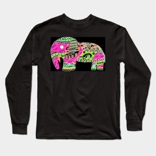 mayan safari elephant in kawaii aesthetic glitch pattern Long Sleeve T-Shirt